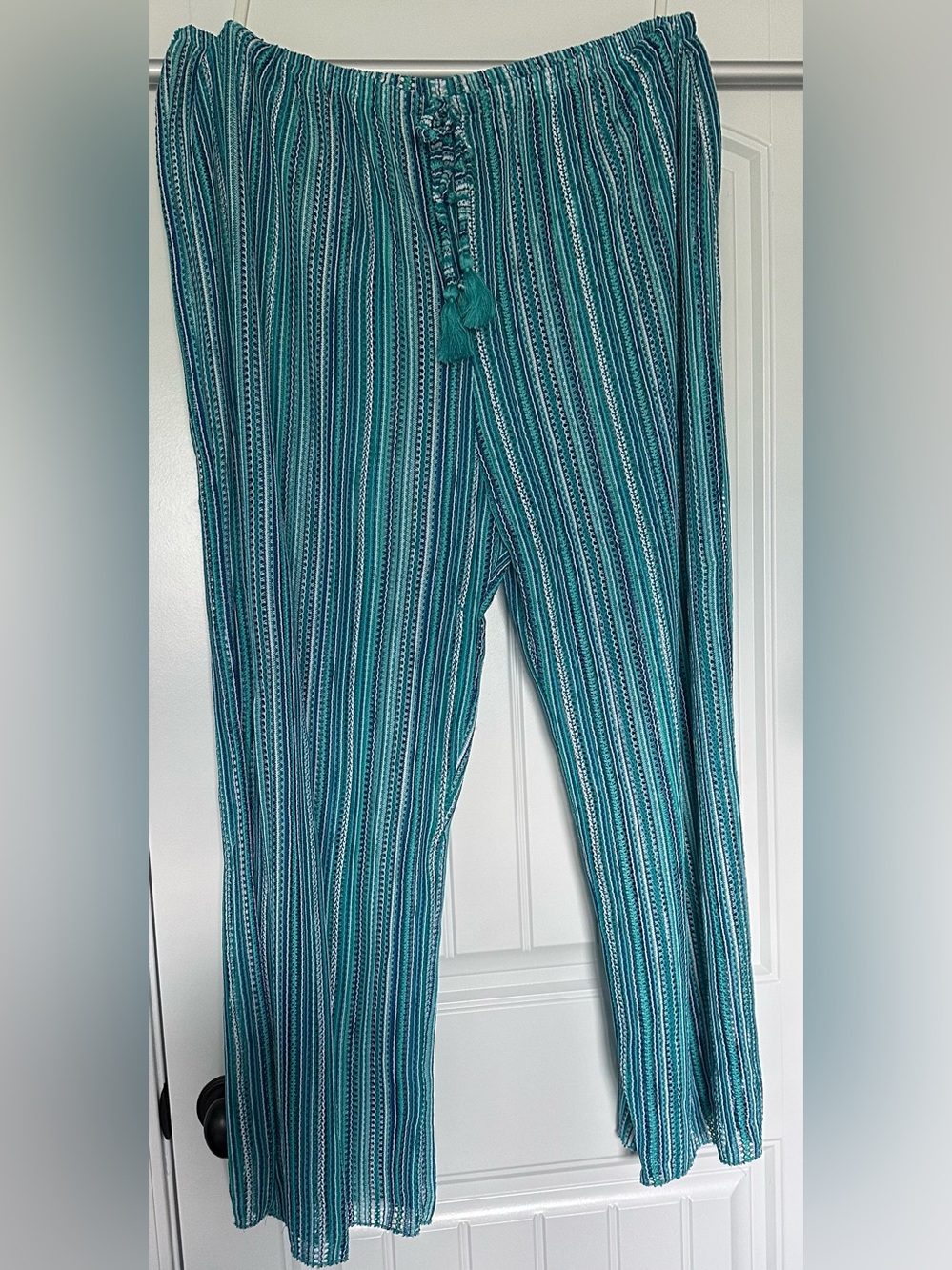 Time and Tru Striped Swim Cover-Up Pants Tassel Waist Beach Resort